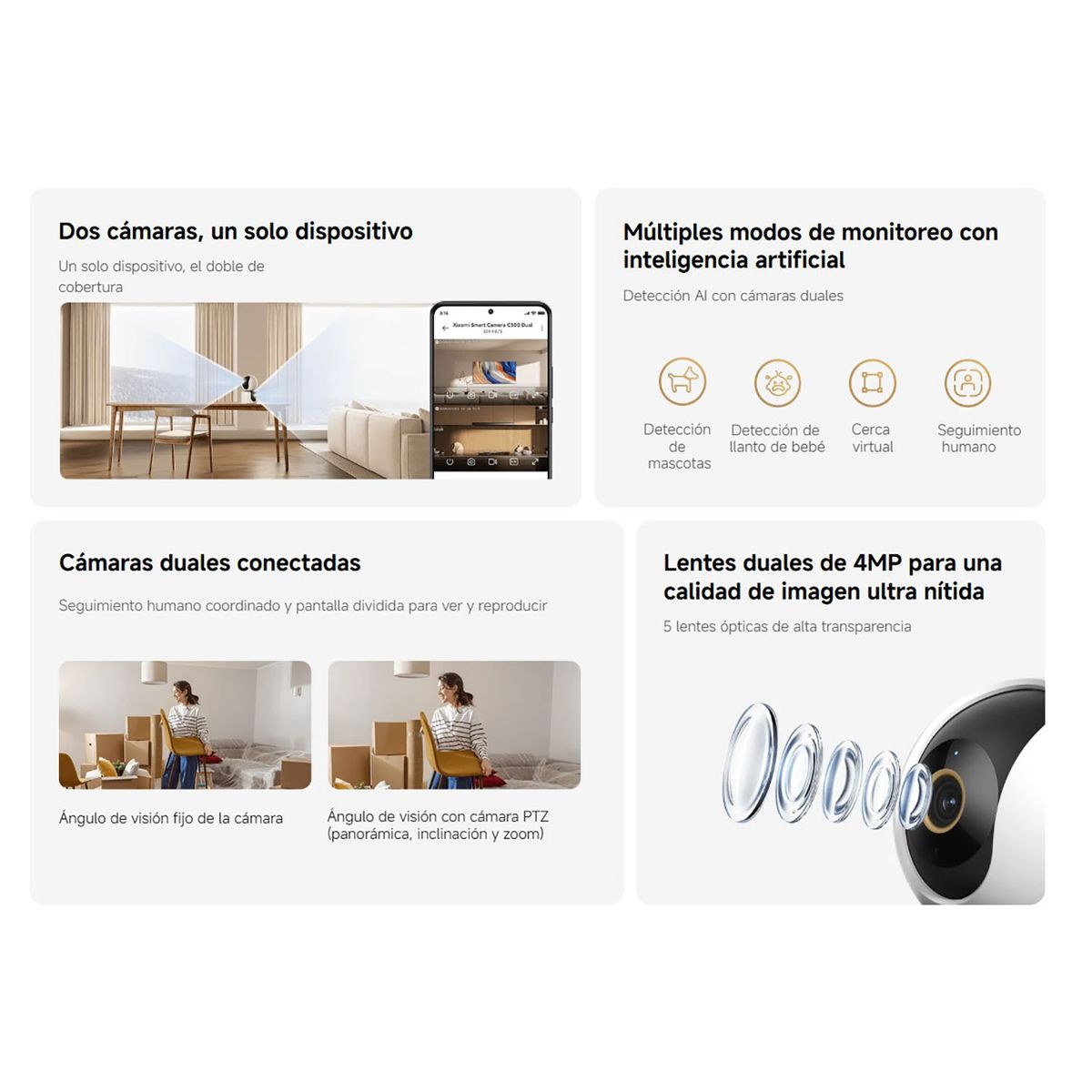 XIAOMI - Cámara Xiaomi C500 DUAL 4MP 2lentes Detección IA llanto bebé Audio Bidireccional