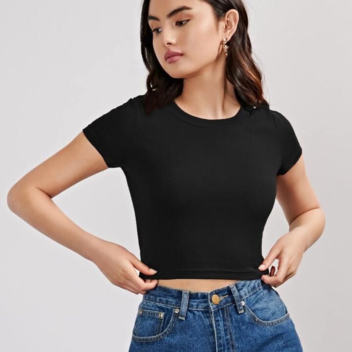 MARC - Blusa Manga Corta Casual Mujer Negro