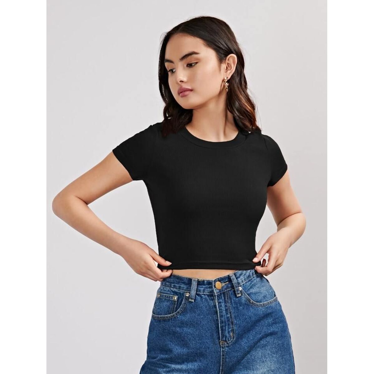 MARC - Blusa Manga Corta Casual Mujer Negro