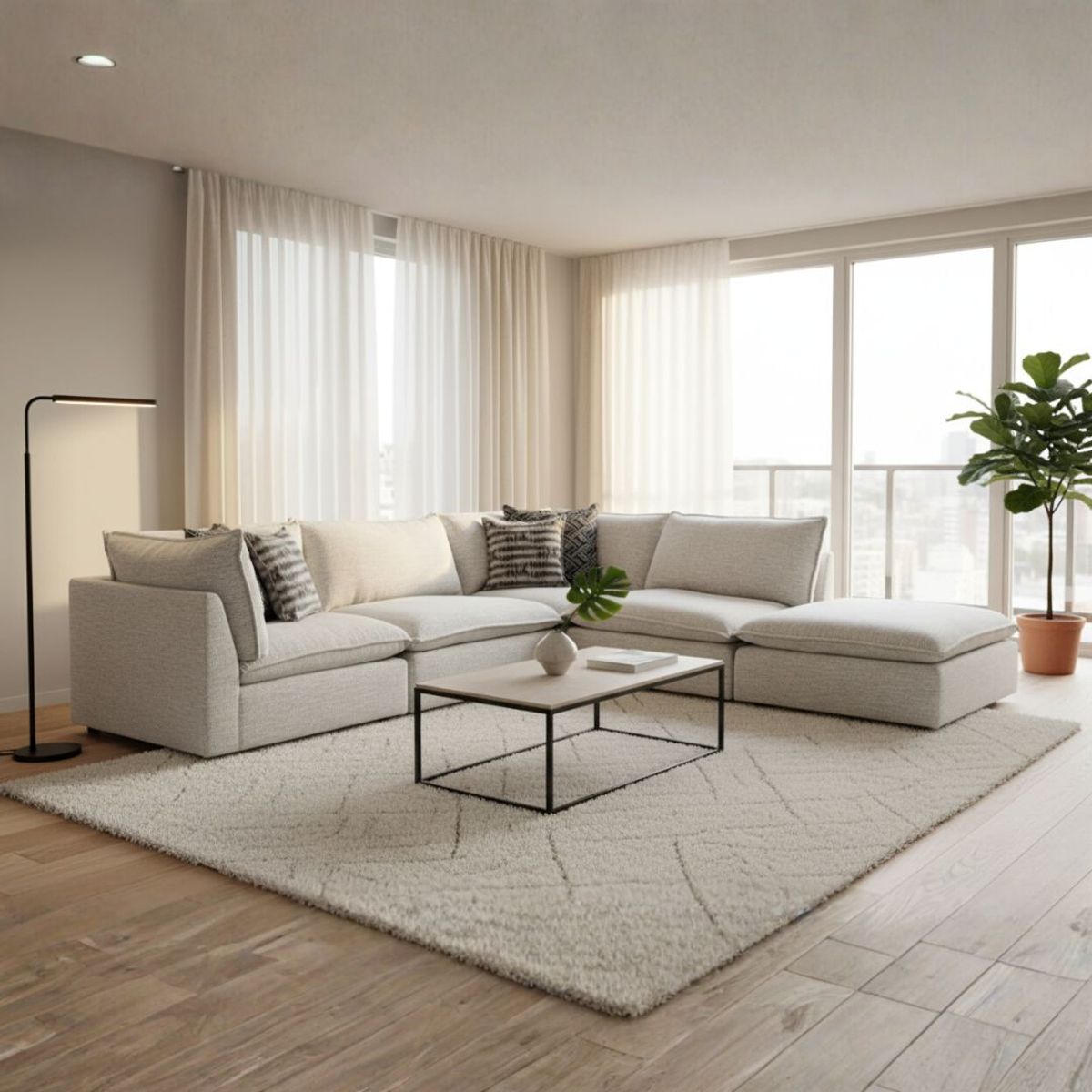 GENERICO - Seccional Modular Winne Derecho en Tela Chenille Antifluido con 4 Cojines Decorativos