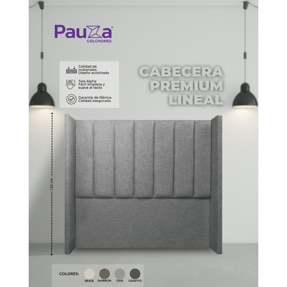 PAUZA - CABECERA PAUZA PREMIUM LINEAL KING MARRON