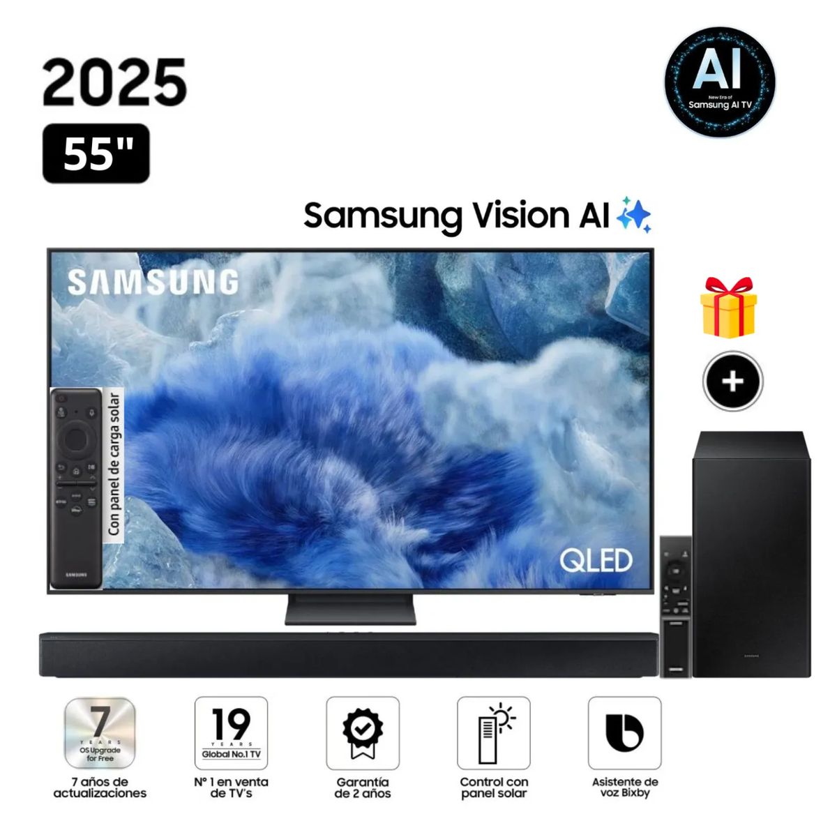SAMSUNG - Televisor Samsung QLED 55 Visión AI Smart TV QN55Q8FAAGXPE + Soundbar HW-B450F