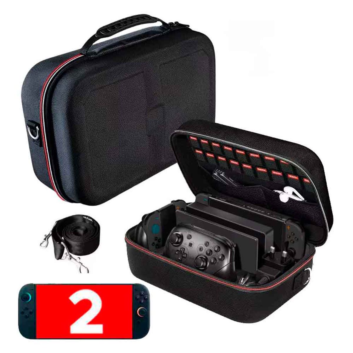 VARIOS - Maleta para Nintendo Switch 2 Grande Resistente Negro