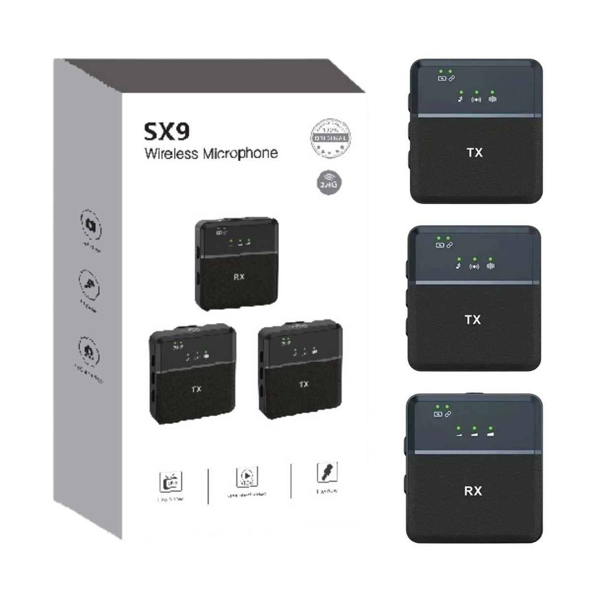 GENERICO - Micrófono Inalámbrico de Solapa Doble TX/RX Lightning y 3.5 mm Reducción Ruido y Reverberación 360°