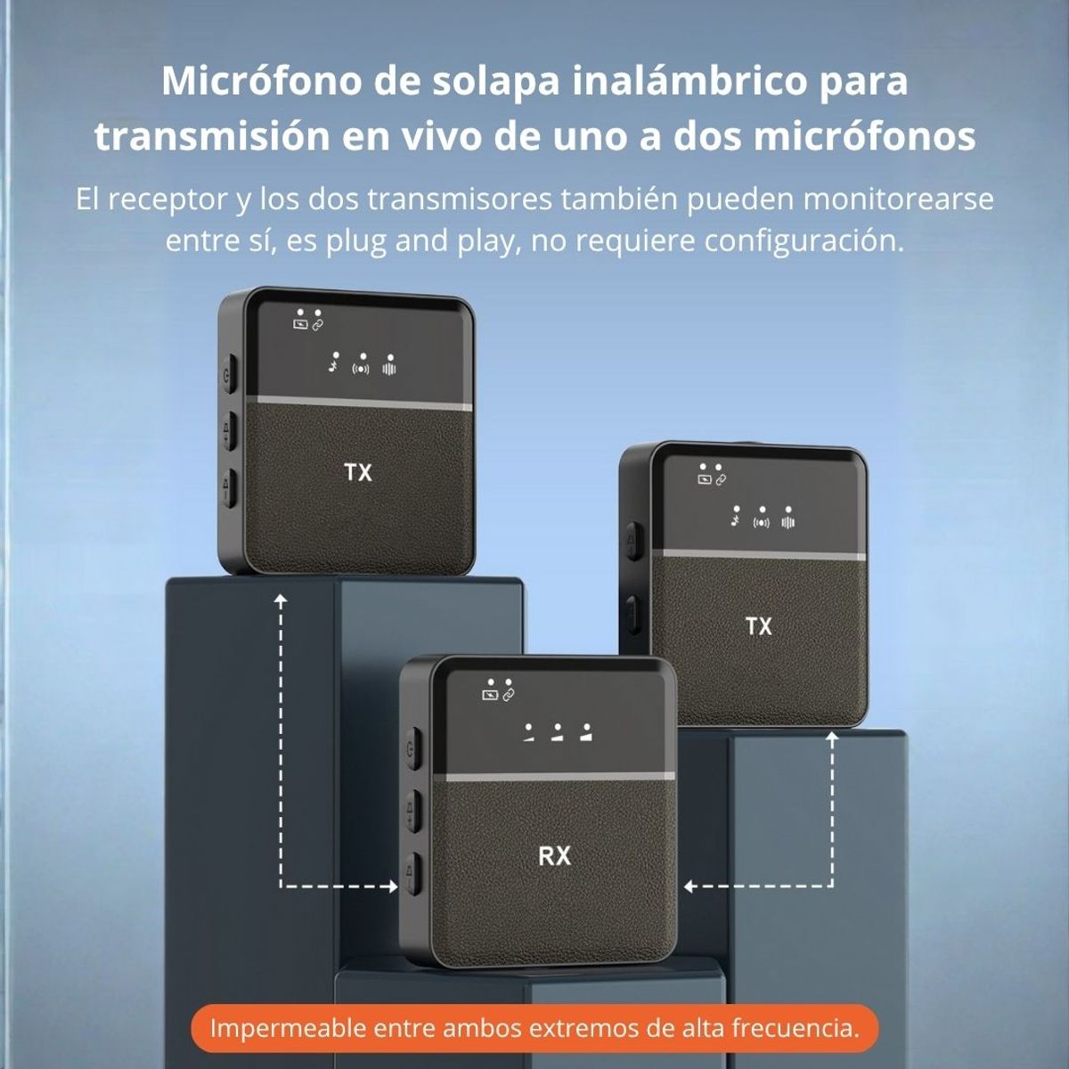 GENERICO - Micrófono Inalámbrico de Solapa Doble TX/RX Lightning y 3.5 mm Reducción Ruido y Reverberación 360°