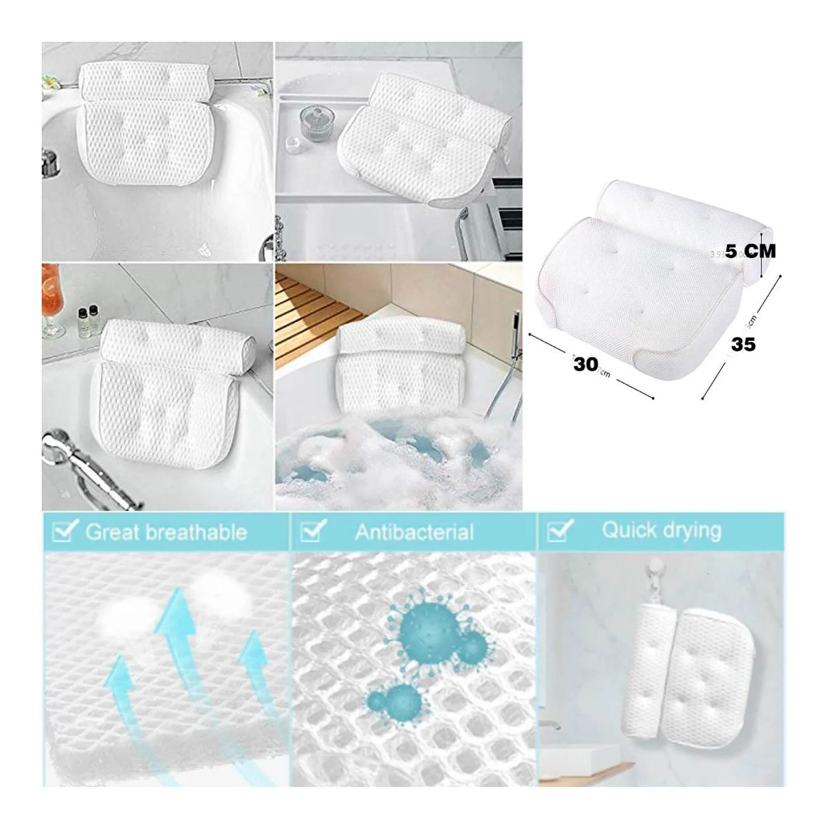 GENERICO - ALMOHADA DE BAÑO CON SOPORTE PARA EL CUELLO