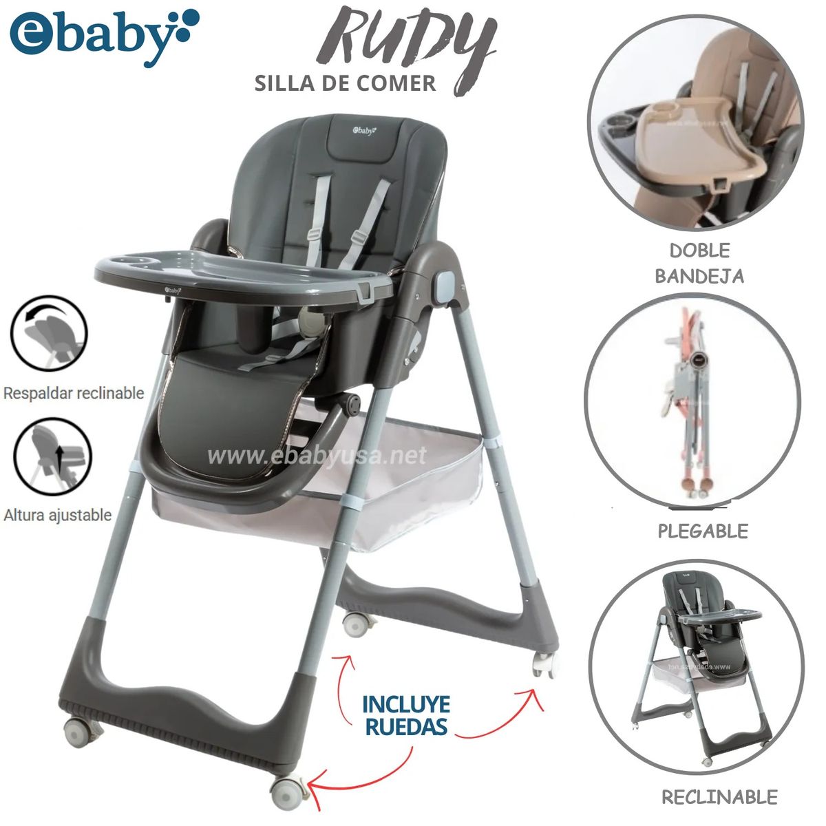 EBABY - Silla de Comer Ebaby Rudy con llanta