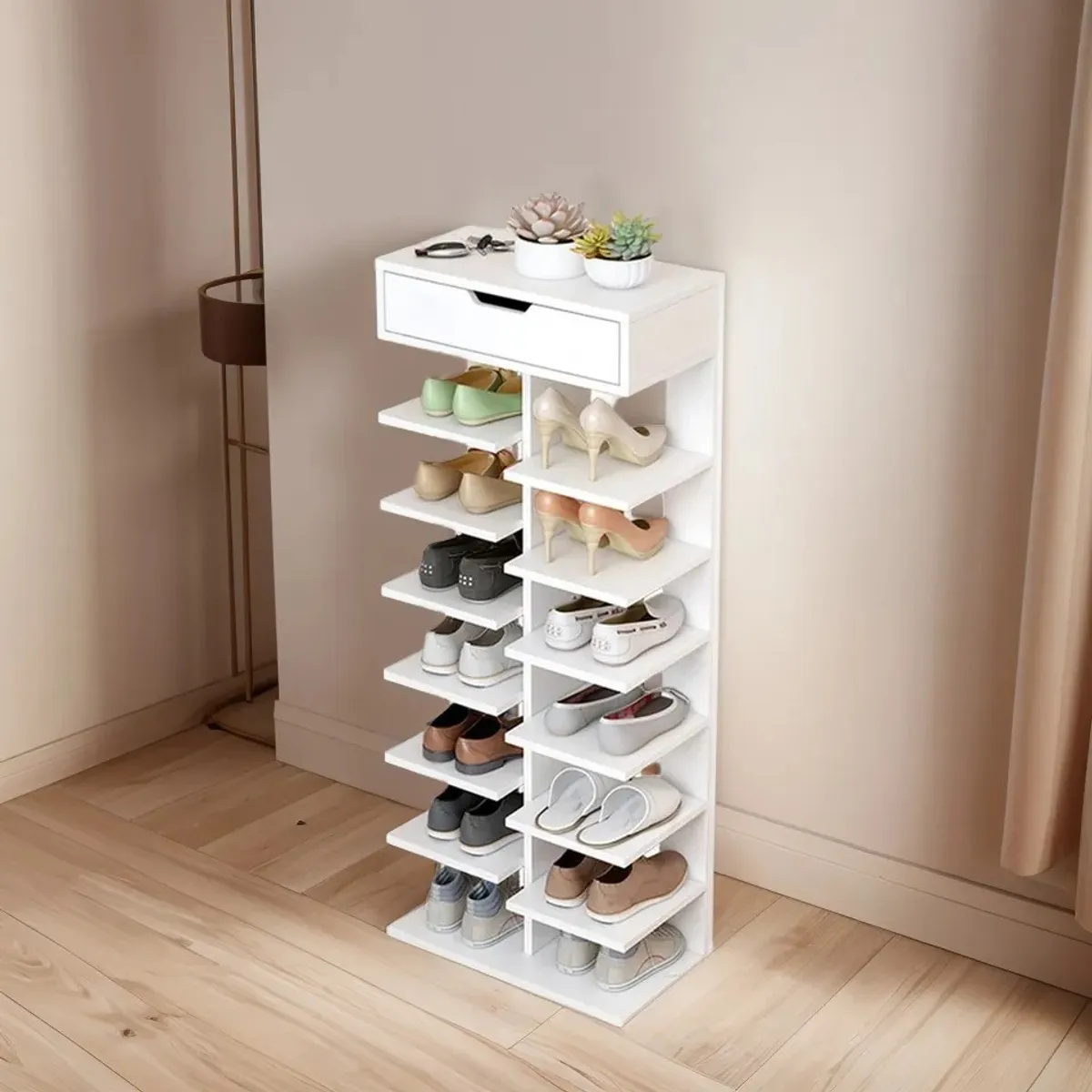 ANYHOGAR - Zapatero Organizador Con Gaveta 14 Pares 7 Niveles