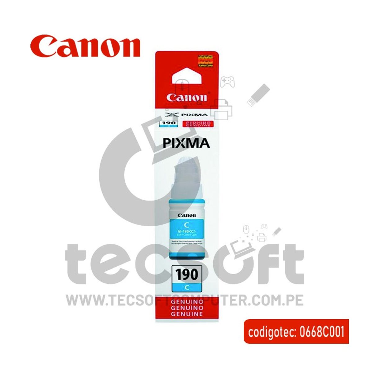 GENERICO - Botellla de Tinta Canon PIXMA 190 Cyan ORIGINAL