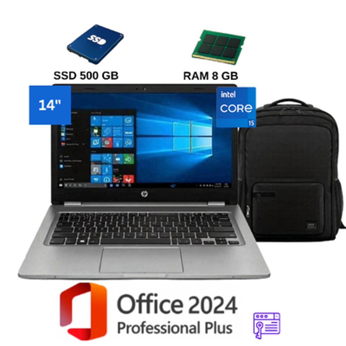 HP - Laptop HP ProBook 640 Intel Core I5, con 8GB RAM  + SSD de 500GB + Office 2024 PP+ Mochila