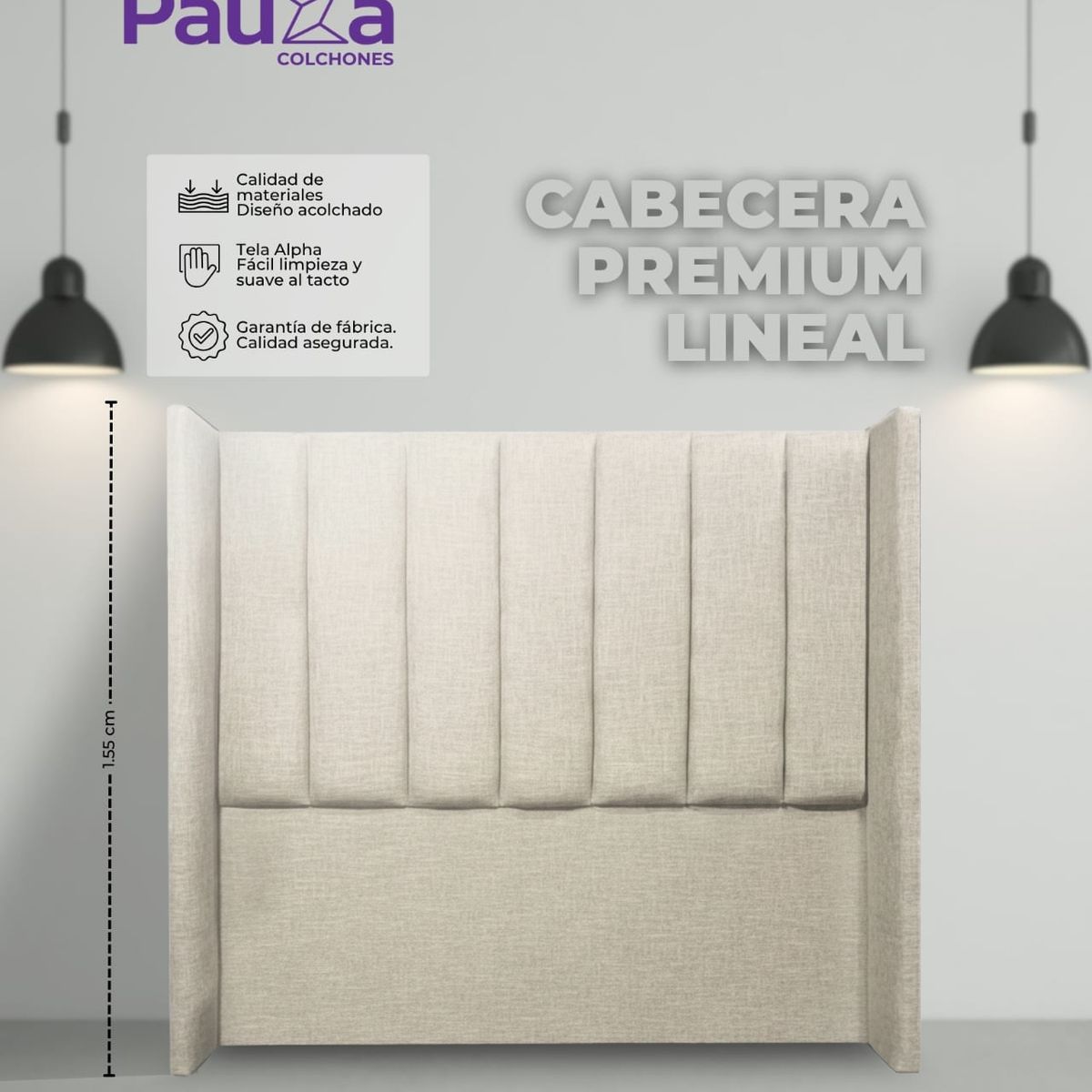 PAUZA - CABECERA PAUZA PREMIUM LINEAL 1.5 PLZ BEIGE