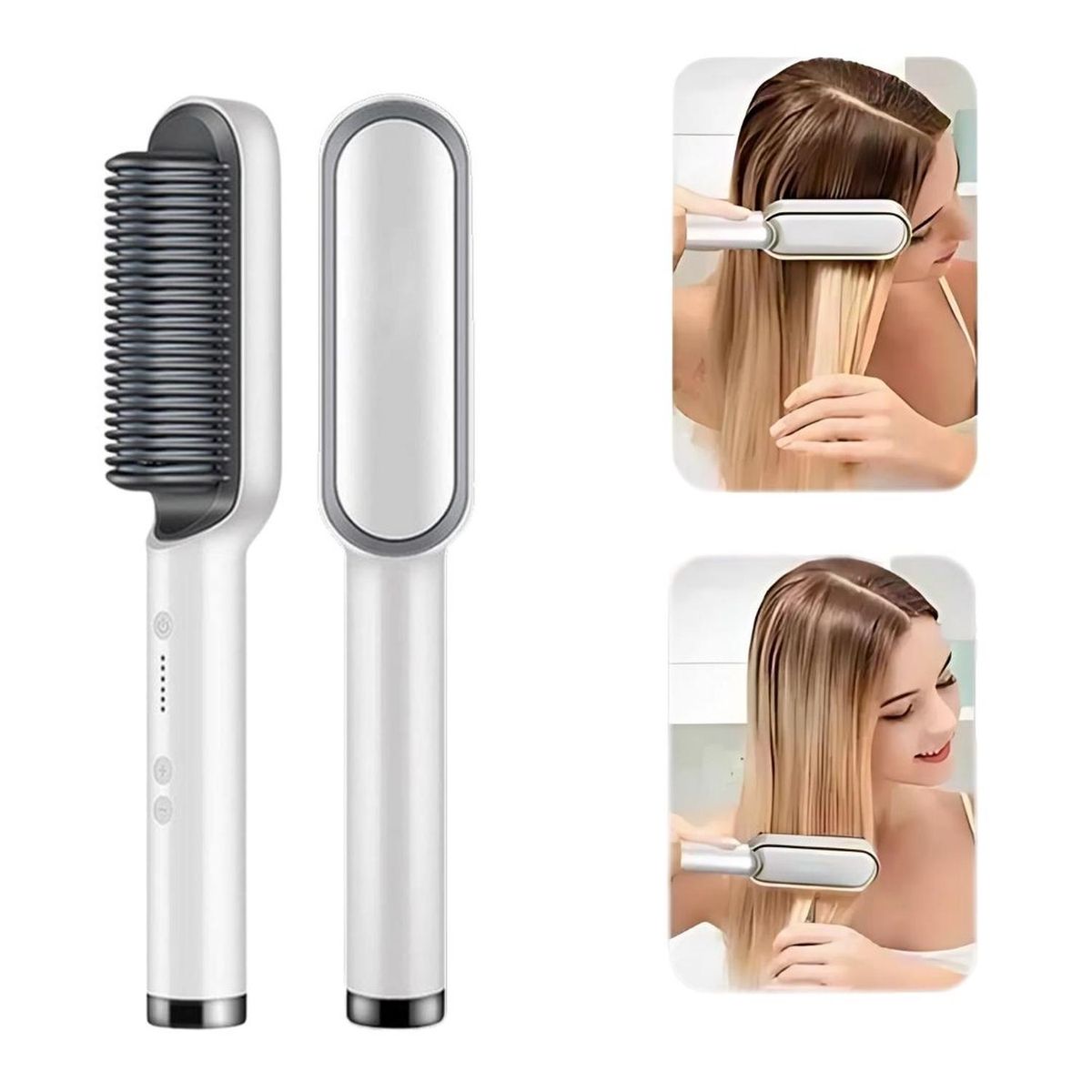 GENERICO - Cepillo Alisador Laceador Peine Secador de Cabello Eléctrico 2 en 1 - 200°C - Rojo - M