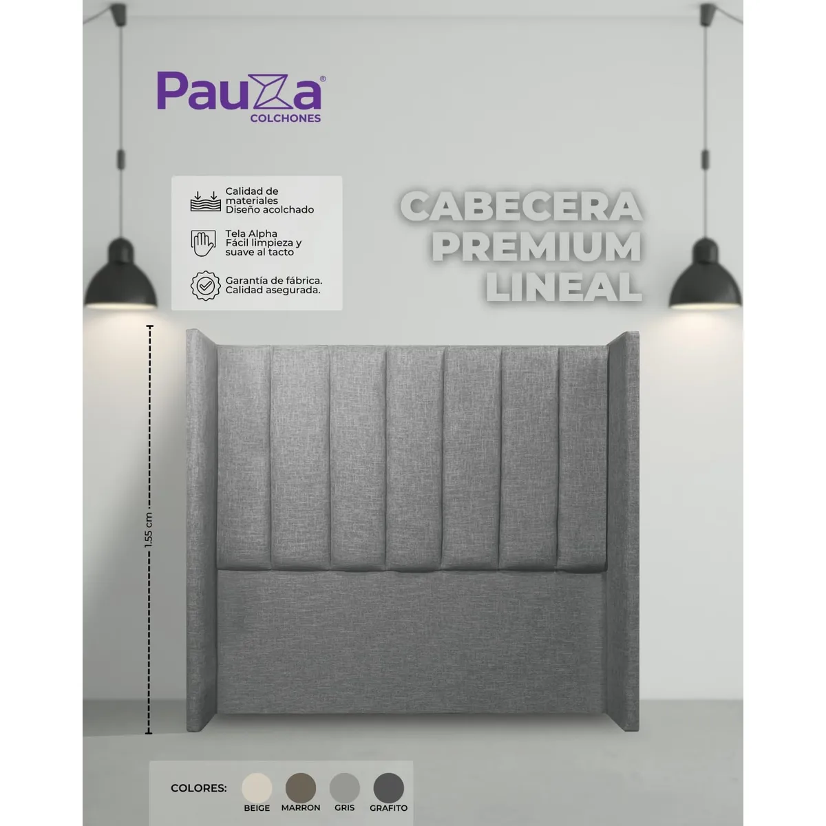 PAUZA - CABECERA PAUZA PREMIUM LINEAL 2 PLZ GRIS