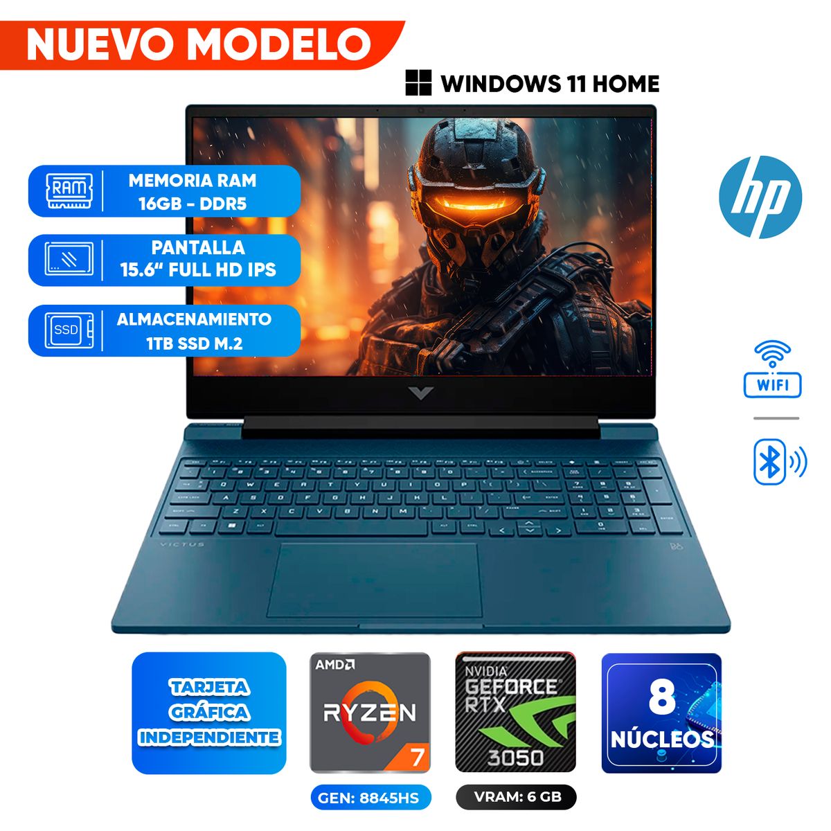HP - Laptop HP Victus Gaming 15-FB2017LA, Ryzen 7 8845HS, 16GB DDR5, 1TB SSD, 15.6 FULL HD IPS