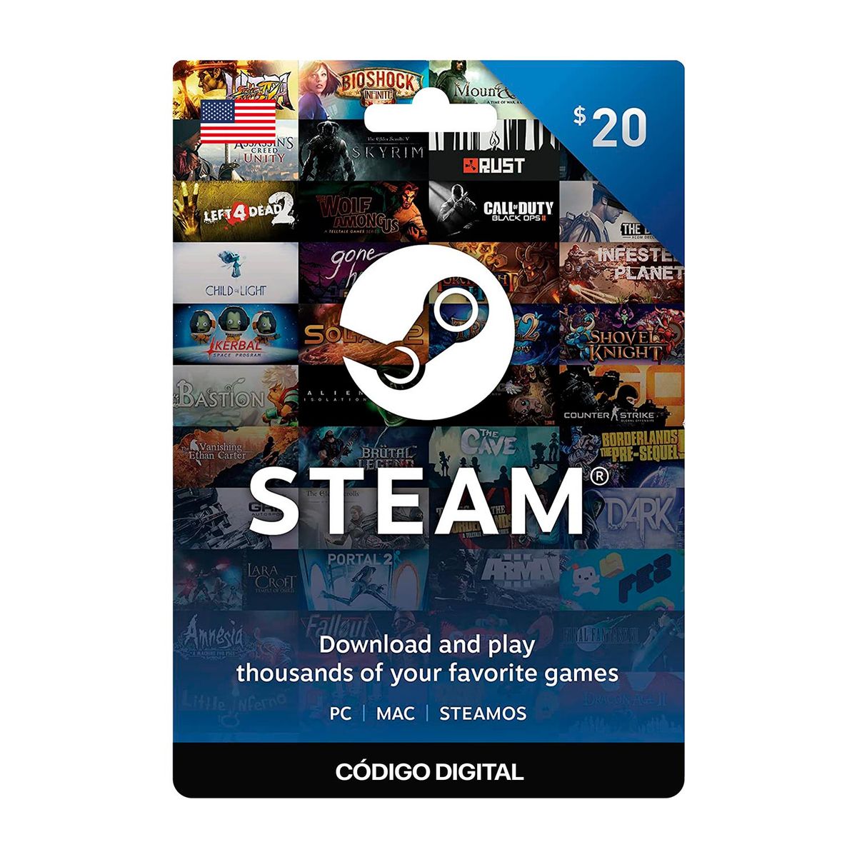 STEAM - Gift Card 20  Steam código Digital