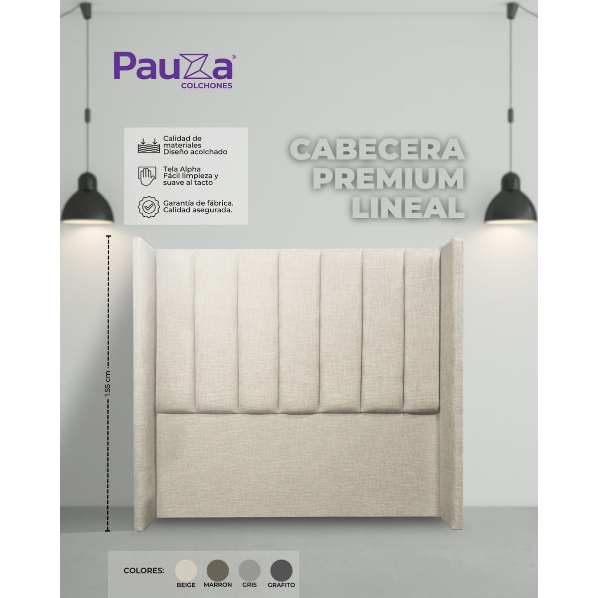 PAUZA - CABECERA PAUZA PREMIUM LINEAL KING BEIGE