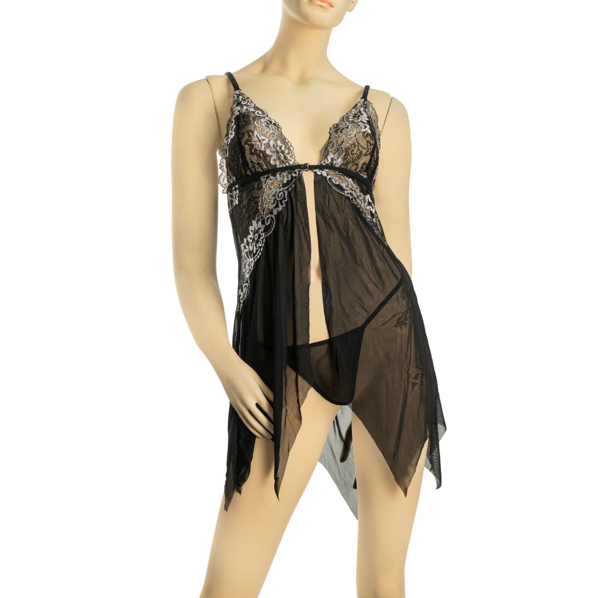 GENERICO - Babydoll Sexy de Encaje - Color Negro Talla L