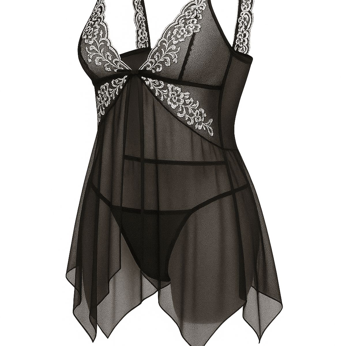 GENERICO - Babydoll Sexy de Encaje - Color Negro Talla L