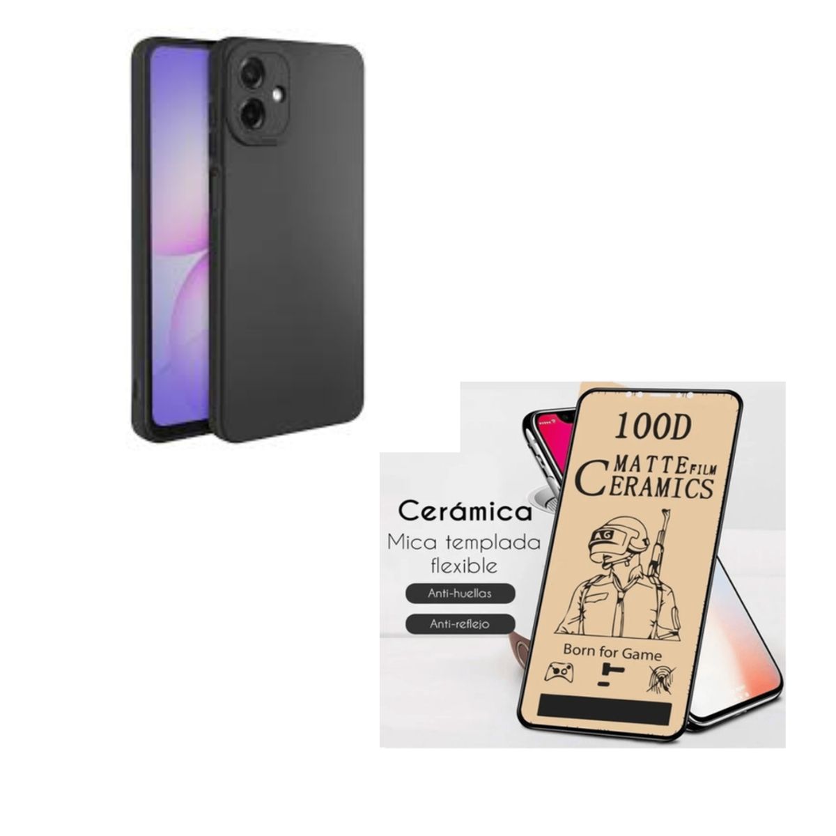 CASE - CASE SILICONA SAMSUNG A07 + MICA CERAMICA MATE - NEGRO