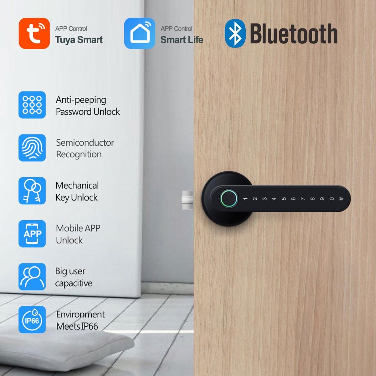 GENERICO - Cerradura Inteligente Bluetooth Lector de Huella Digital TUYA PST-T8