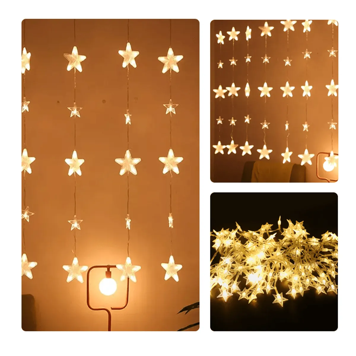 GENERICO - Cortina de Luces LED 3x1  Diseño Estrellas Decorativas