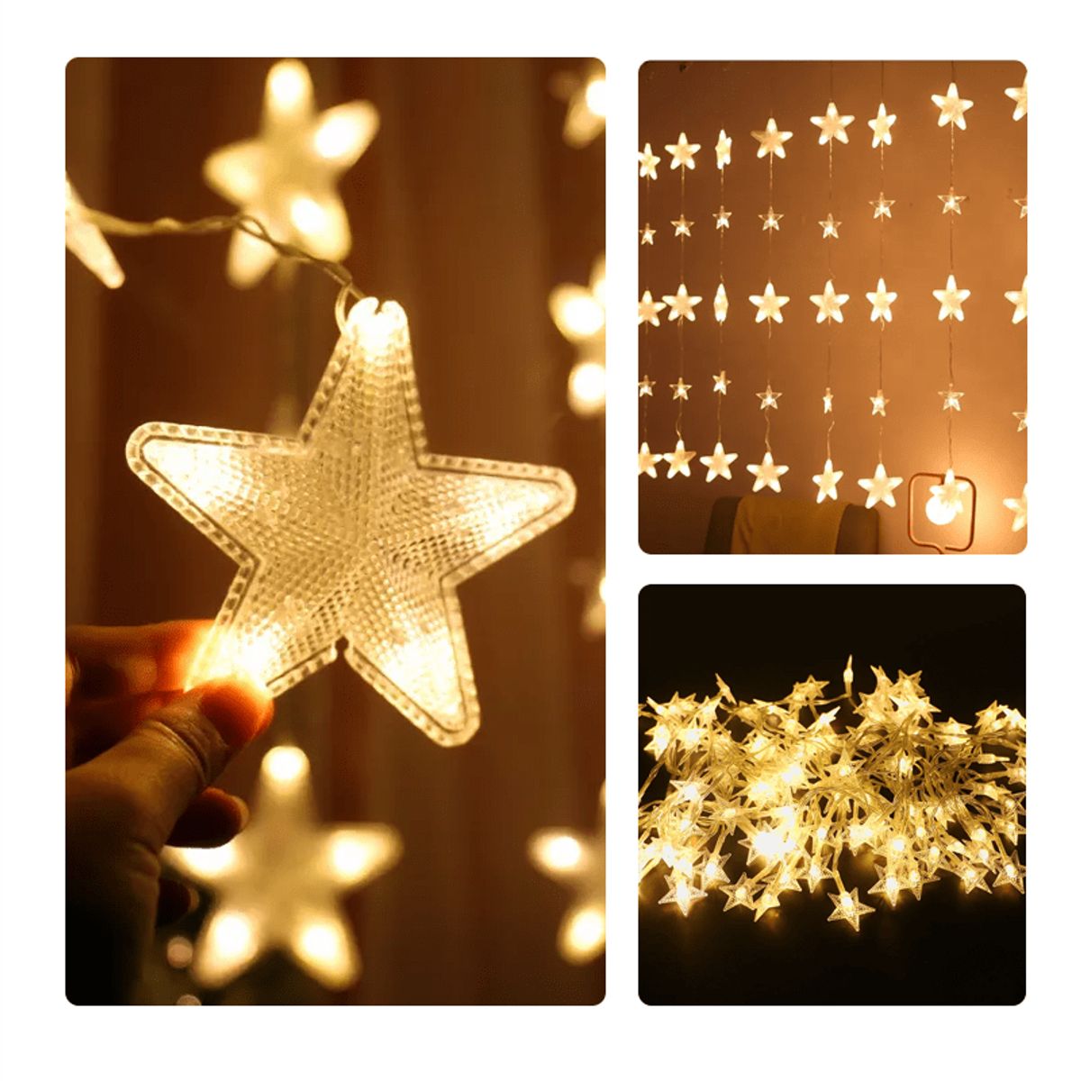 GENERICO - Luces LED en Cortina  Modelo Estrellas – Decoración Brillante y Moderna