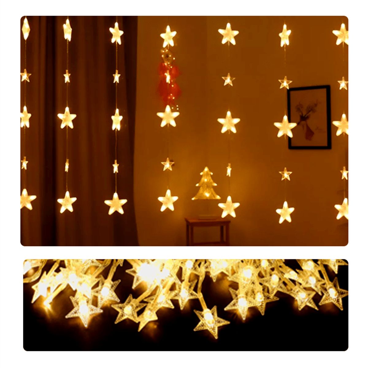 GENERICO - Luces LED en Cortina  Modelo Estrellas – Decoración Brillante y Moderna