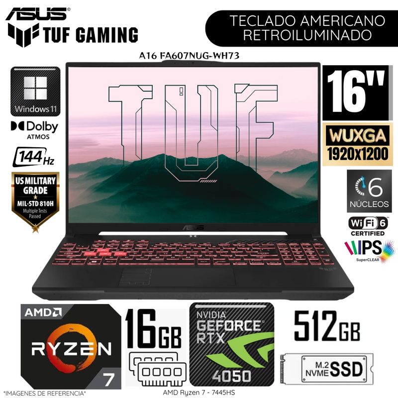 Laptop Asus TUF A16 FA607NUG-WH73 AMD Ryzen 7 - 7445HS 16GB RAM 512GB ...