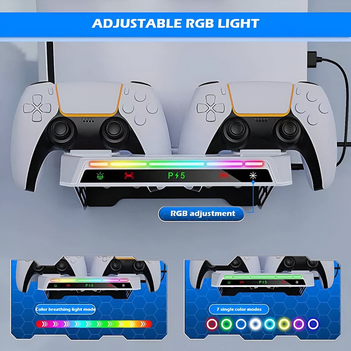 GENERICO - Cargador Para Mandos PS5 Soporte Rack de Montaje En Pared PS5 RGB
