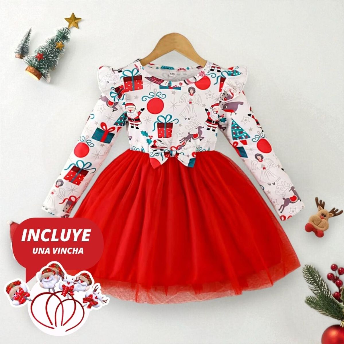 GENERICO - VESTIDO NAVIDEÑO DE NIÑA - DISEÑO  LA NAVIDAD MÁGICA