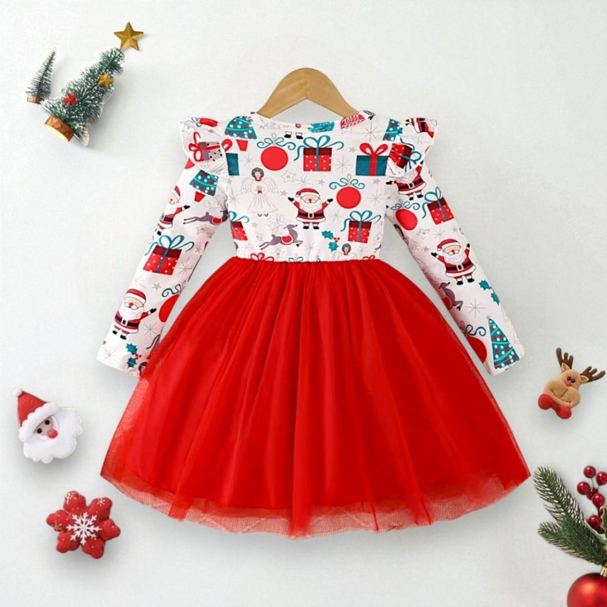 GENERICO - VESTIDO NAVIDEÑO DE NIÑA - DISEÑO  LA NAVIDAD MÁGICA