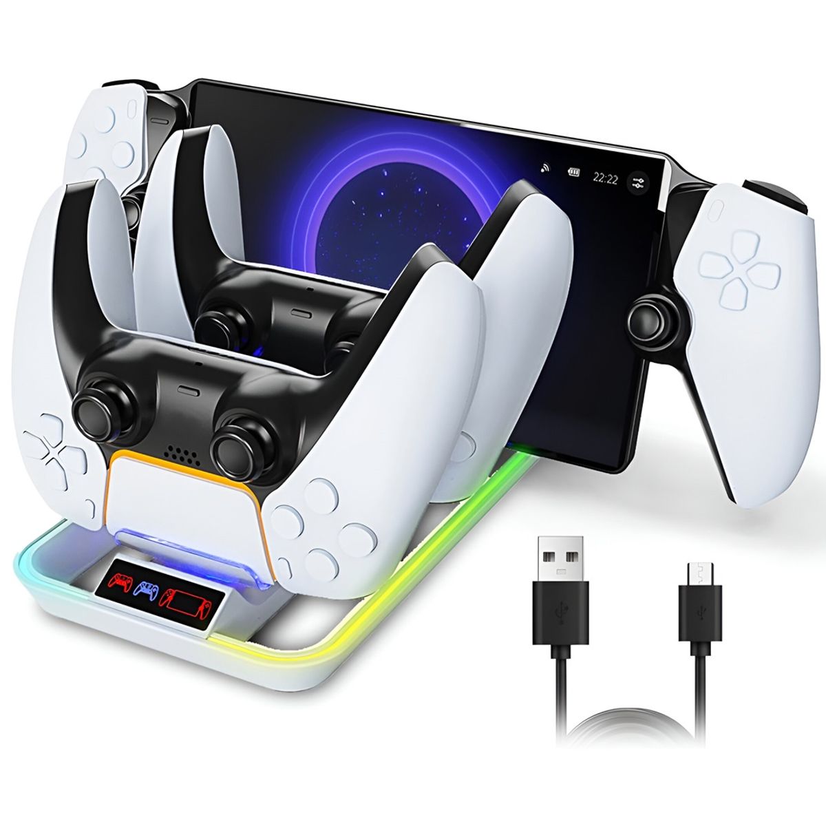 GENERICO - Cargador Para Mandos PS5 y PlayStation Portal 3 En 1 RGB