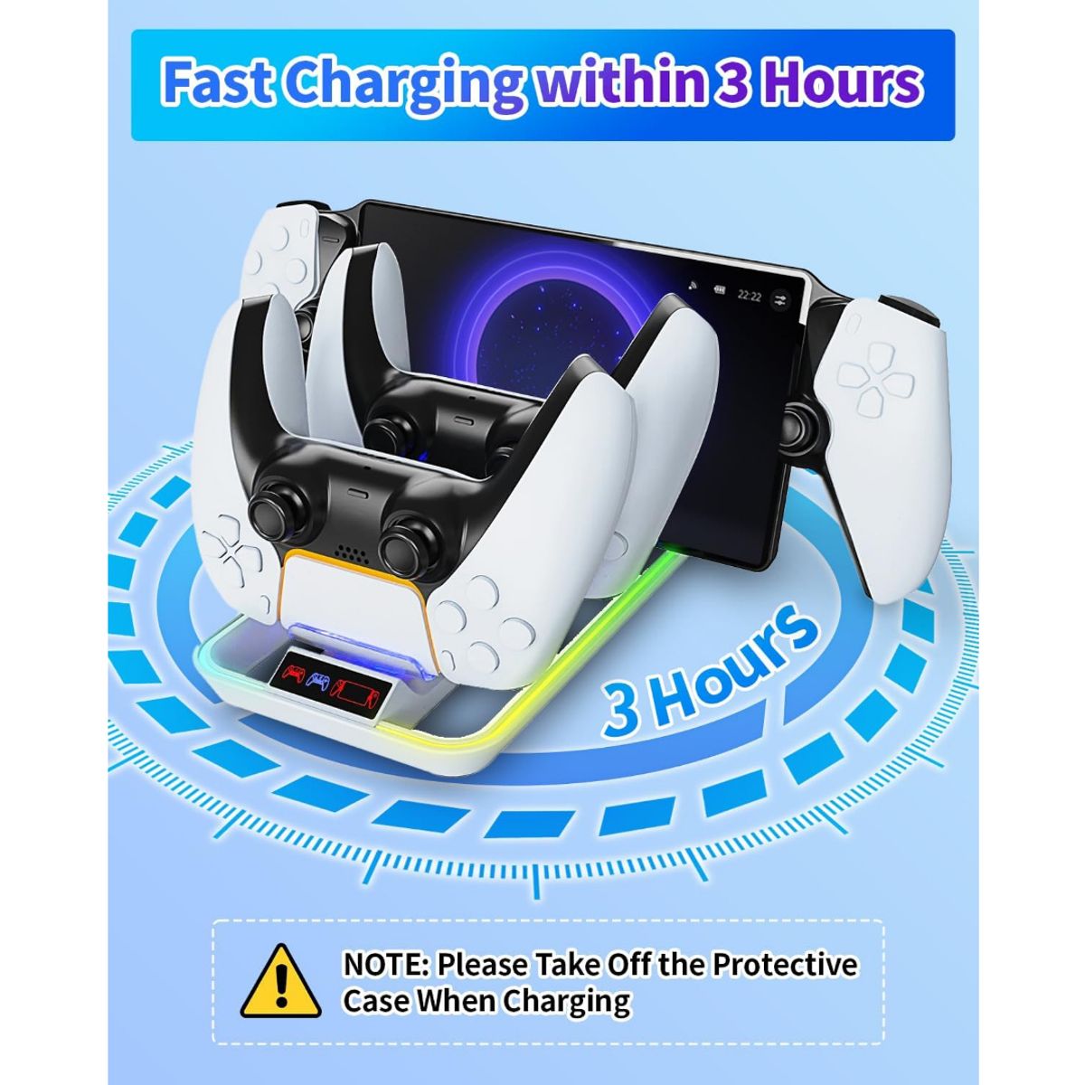 GENERICO - Cargador Para Mandos PS5 y PlayStation Portal 3 En 1 RGB