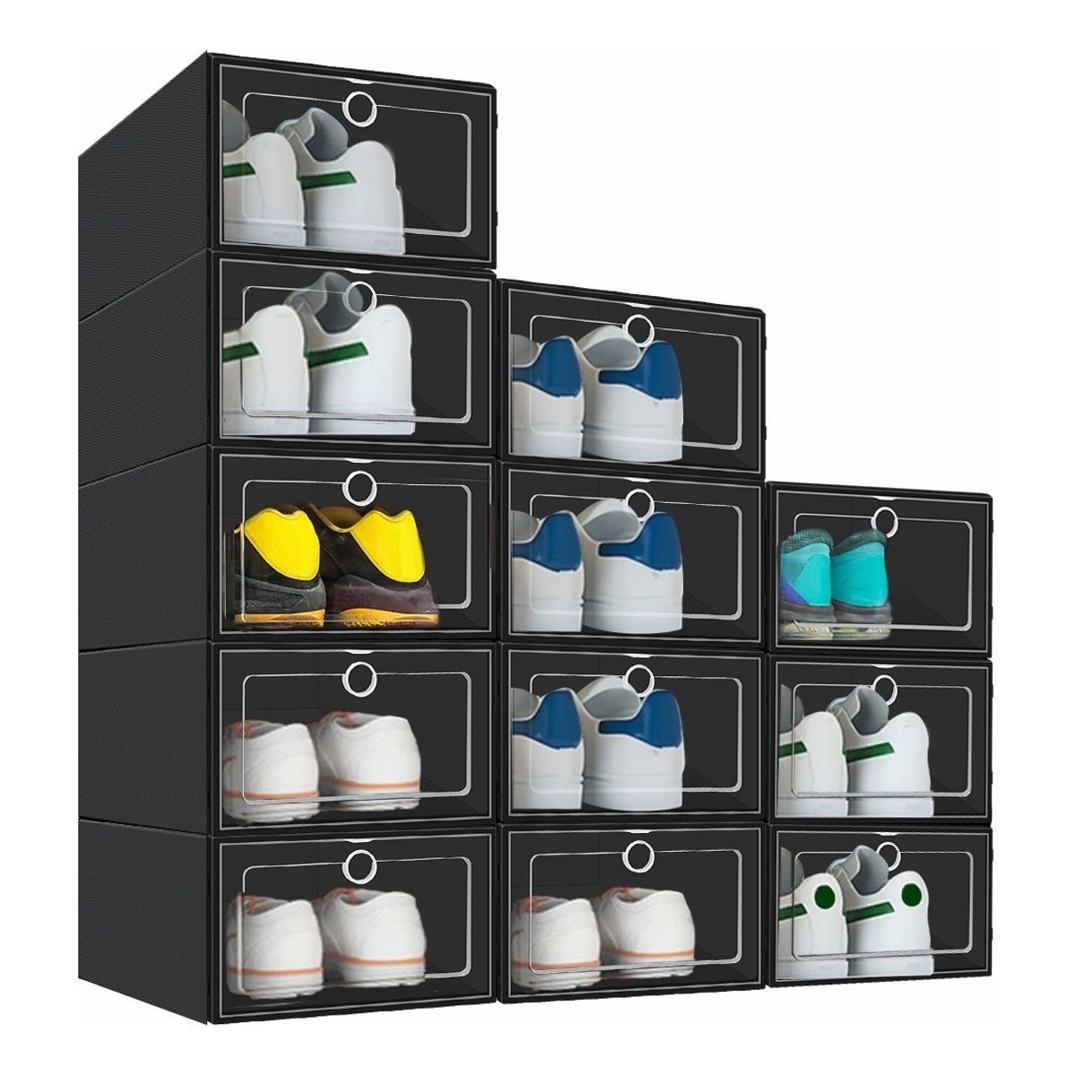 U BUY - Caja Organizador De Zapatos Apilables 12 Piezas Negro