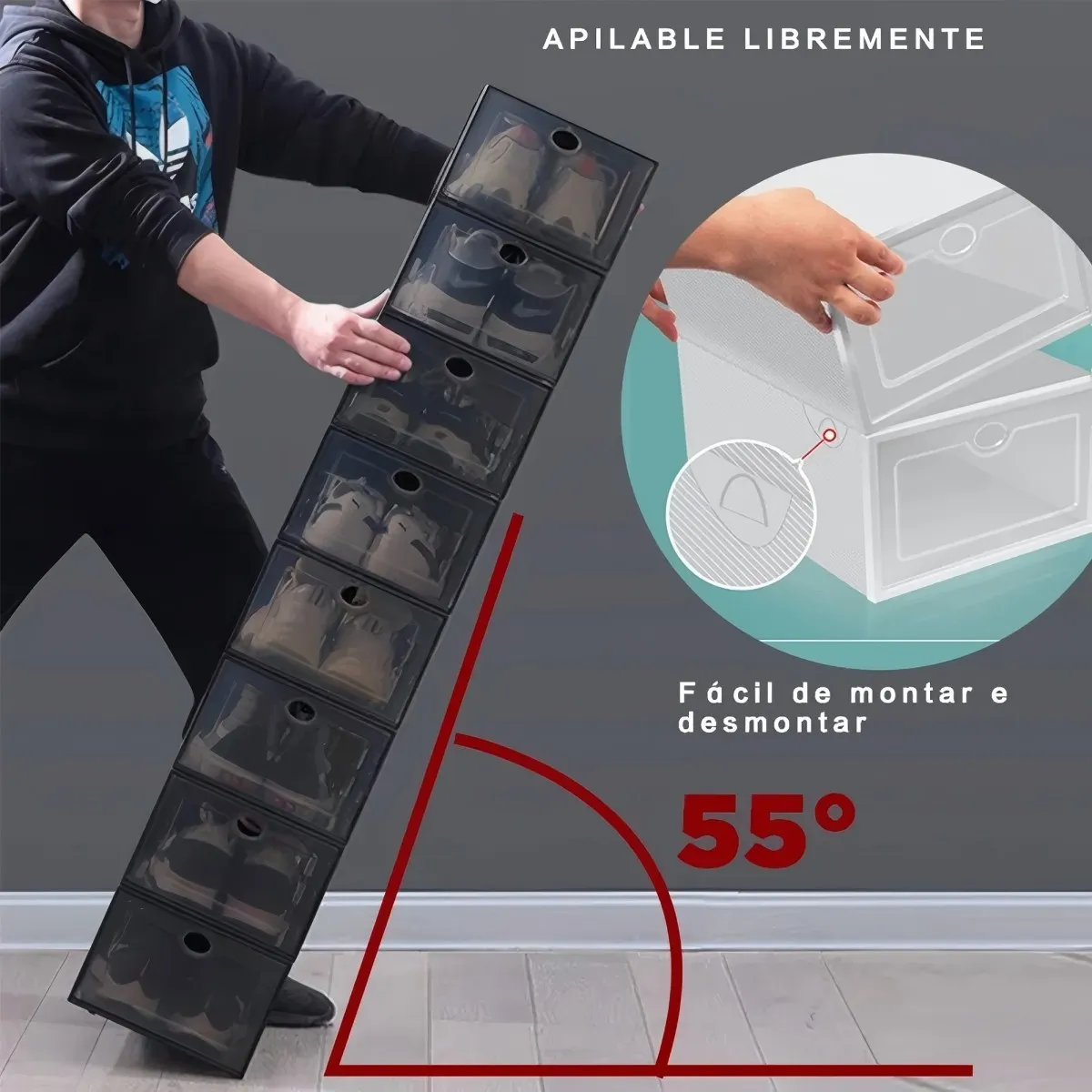 U BUY - Caja Organizador De Zapatos Apilables 12 Piezas Negro