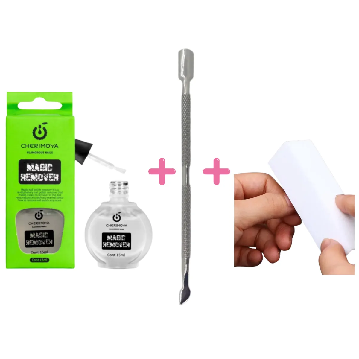 GENERICO - PACK REMOVEDOR DE GEL CHERIMOYA + REPUJADOR + BAFER