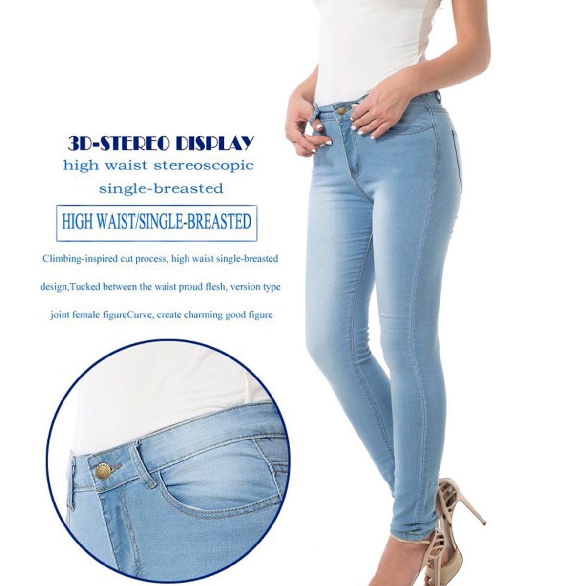 42AROZINA - Vaqueros ajustados elásticos de pierna pequeña para muje