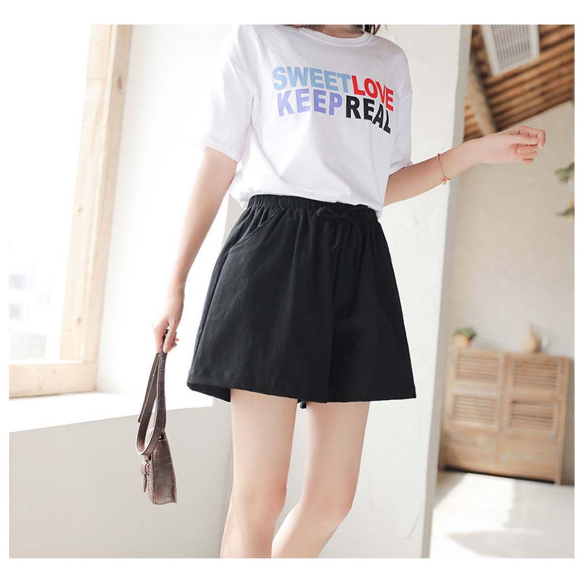 42AROZINA - Pantalones cortos de lino para mujer Pantalones de chandal sueltos