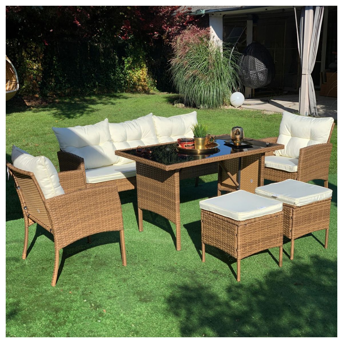 NOVAHUS - Juego De Comedor Terraza 7 Personas Toscana Café