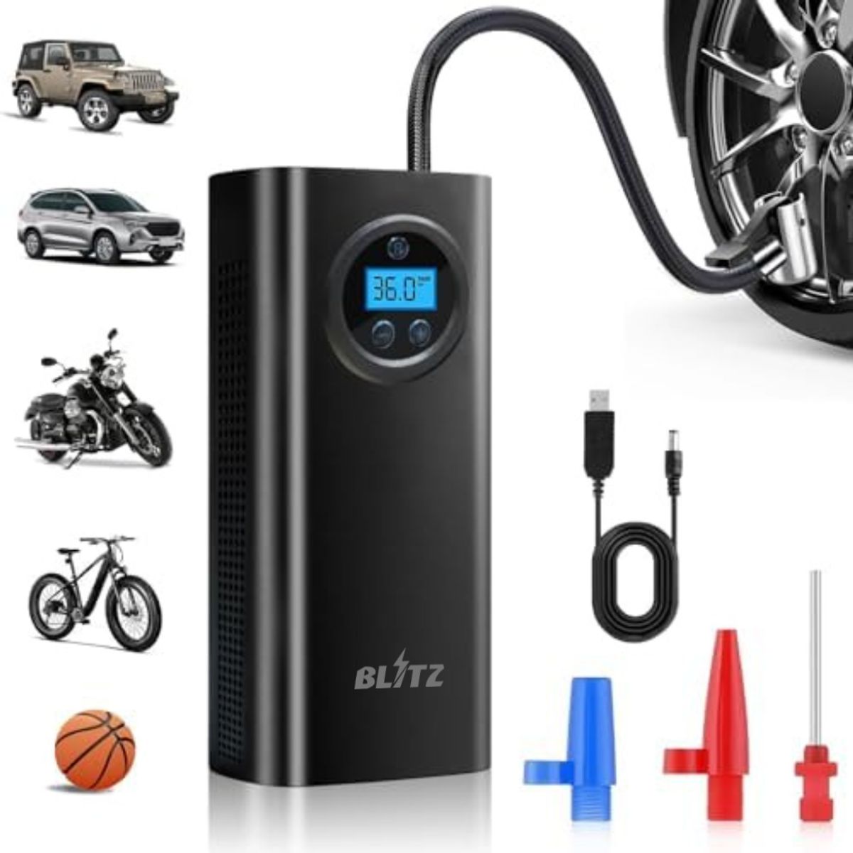 BLITZ - Compresor De Aire Portátil Pantalla Inflador Llanta