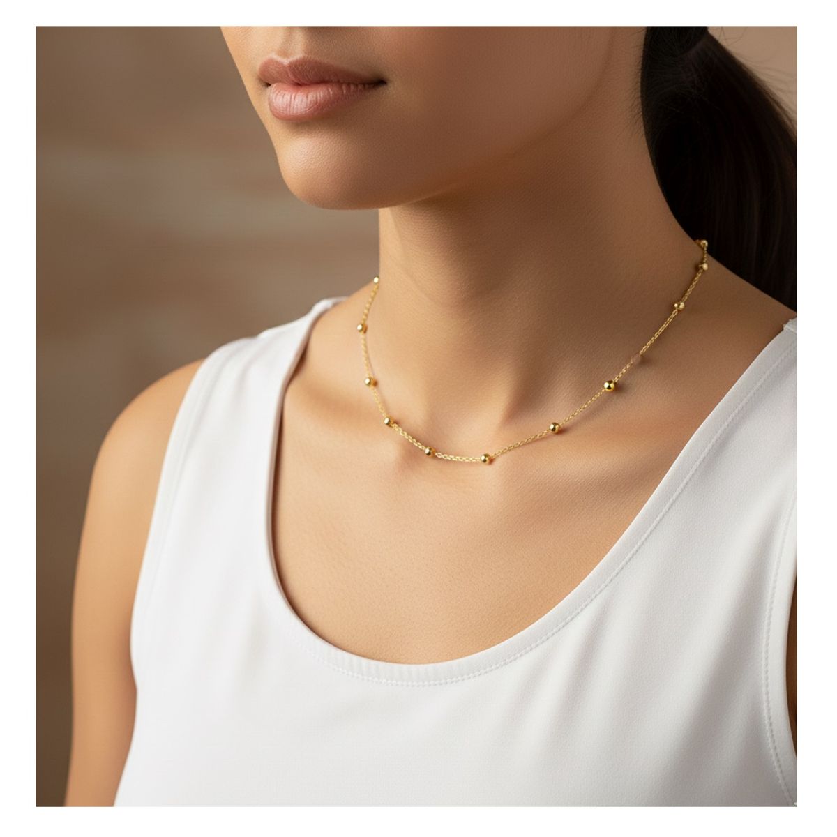 OEM - Collar Mujer Mini Esferas Bolitas Dorado Fino Acero Inoxidable x Dia de La Madre