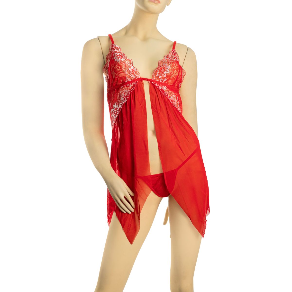 GENERICO - Babydoll Sexy de Encaje - Color Rojo Talla L