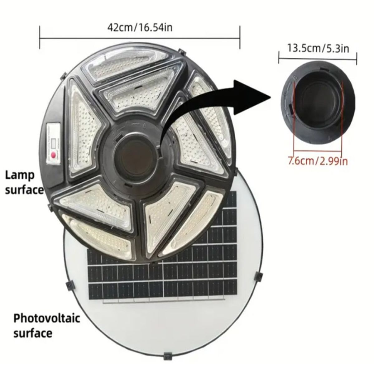 MN ELECTRONICS - Lampara Farola Solar Circular 3 Tipos de Luz ip67 360° De 1000w Tipo Ovni