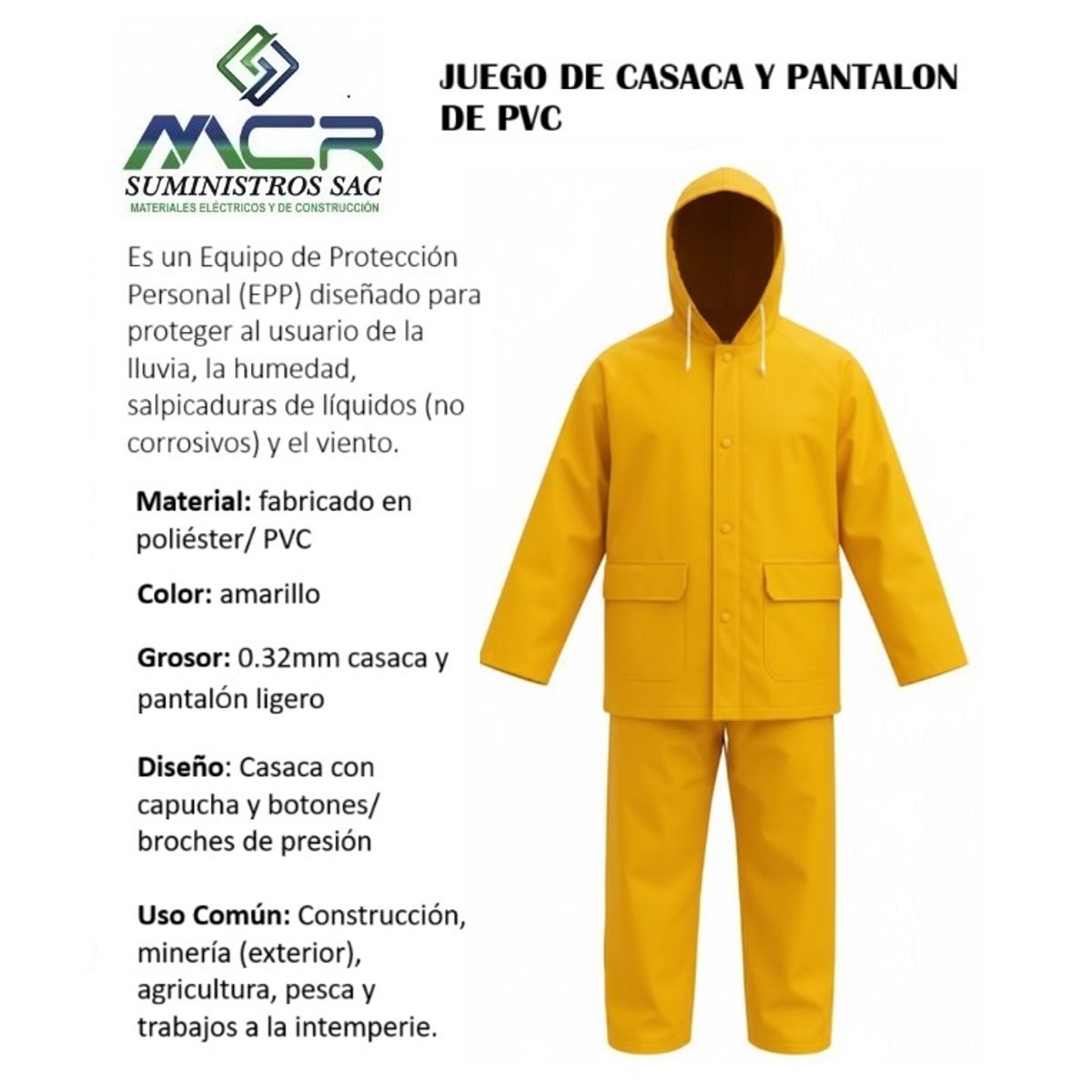 GENERICO - JUEGO DE CASACA Y PANTALON DE PVC COLOR AMARILLO