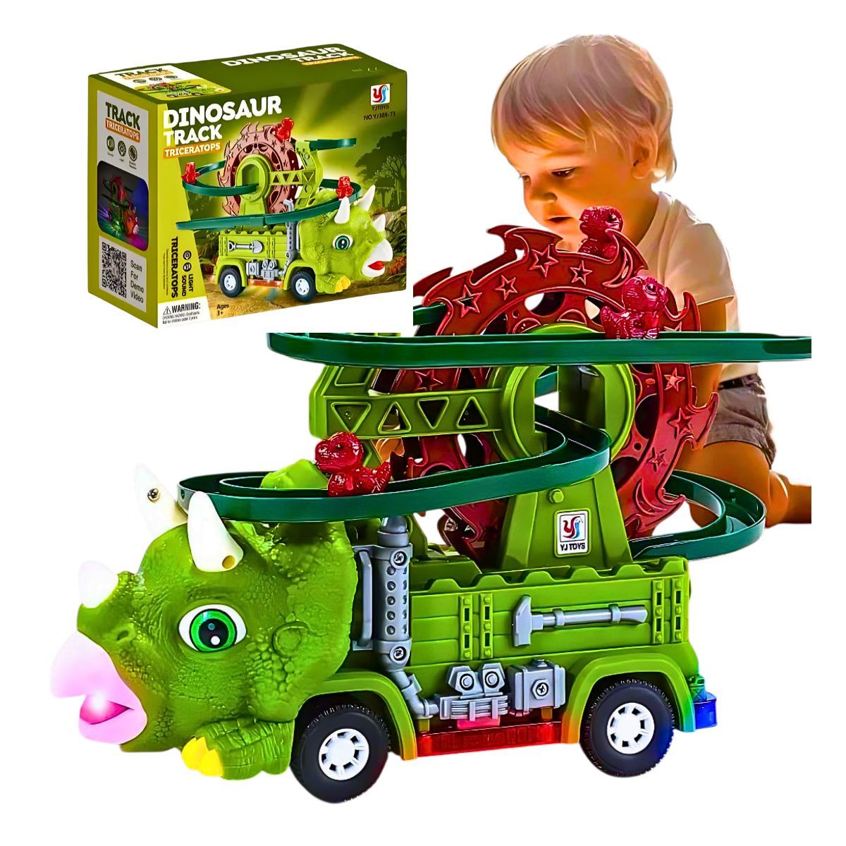 GENERICO - Juguete Carro Triceratops Con Via Deslizante Luces Y Sonido