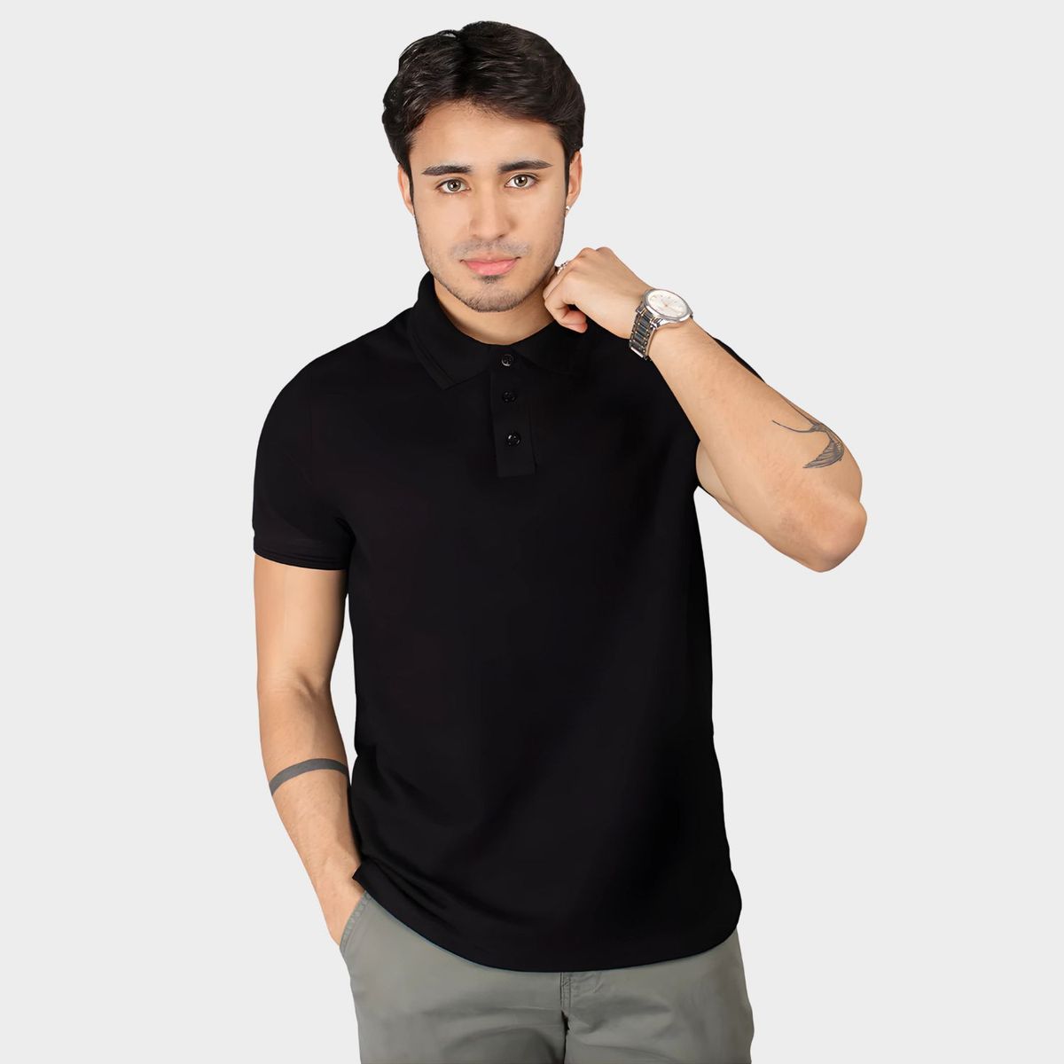 PAPIROS DENIM - Polo Camisero para Hombre Slim Fit Papiros Denim Algodón Piqué