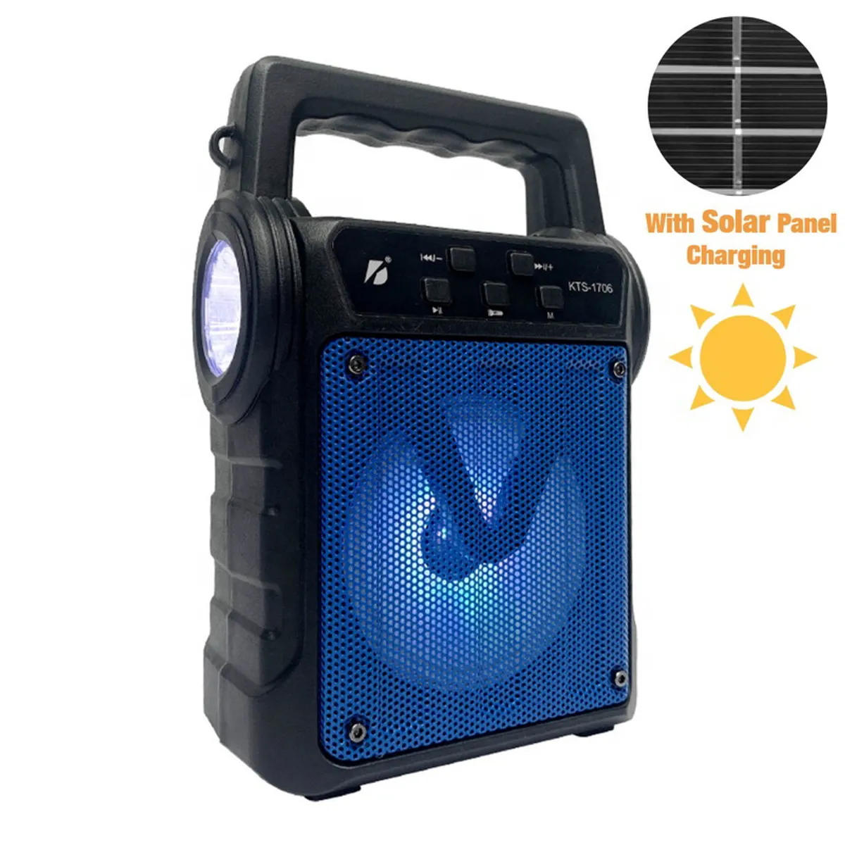 GENERICO - Parlante Solar Exterios Inalambrico Portatil 4 Pulgadas Linterna  Radio FM USB