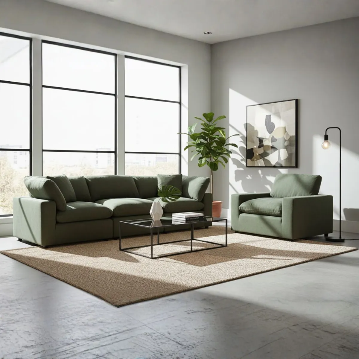 GENERICO - Combo Midnit: Sofá de 3 Cuerpos y Sillón en Tela Chenille Antifluido con 3 Cojines Decorativos