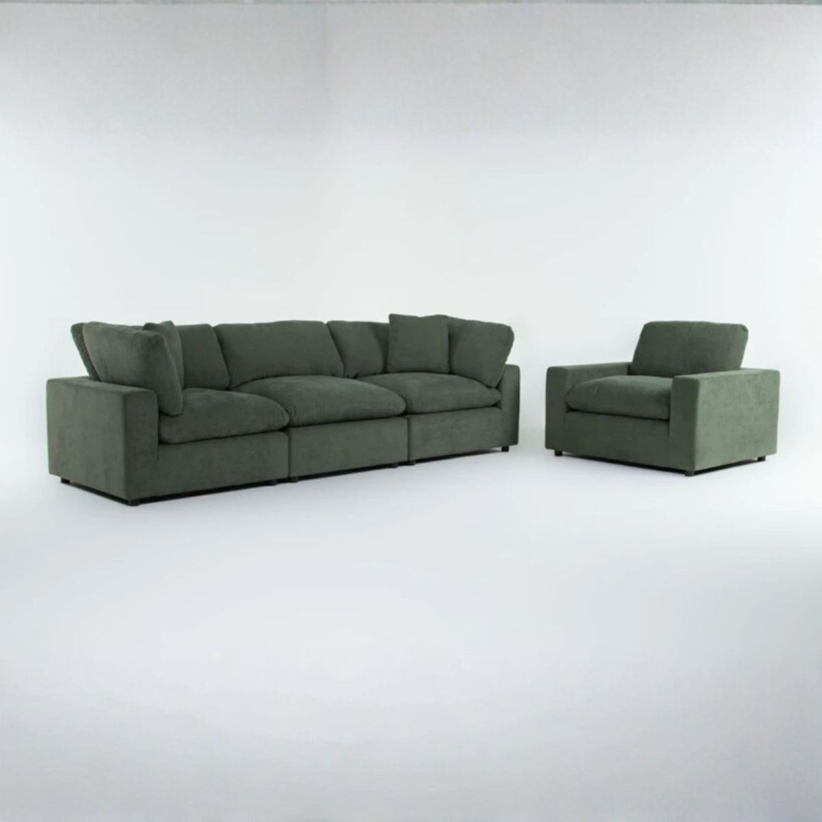 GENERICO - Combo Midnit: Sofá de 3 Cuerpos y Sillón en Tela Chenille Antifluido con 3 Cojines Decorativos