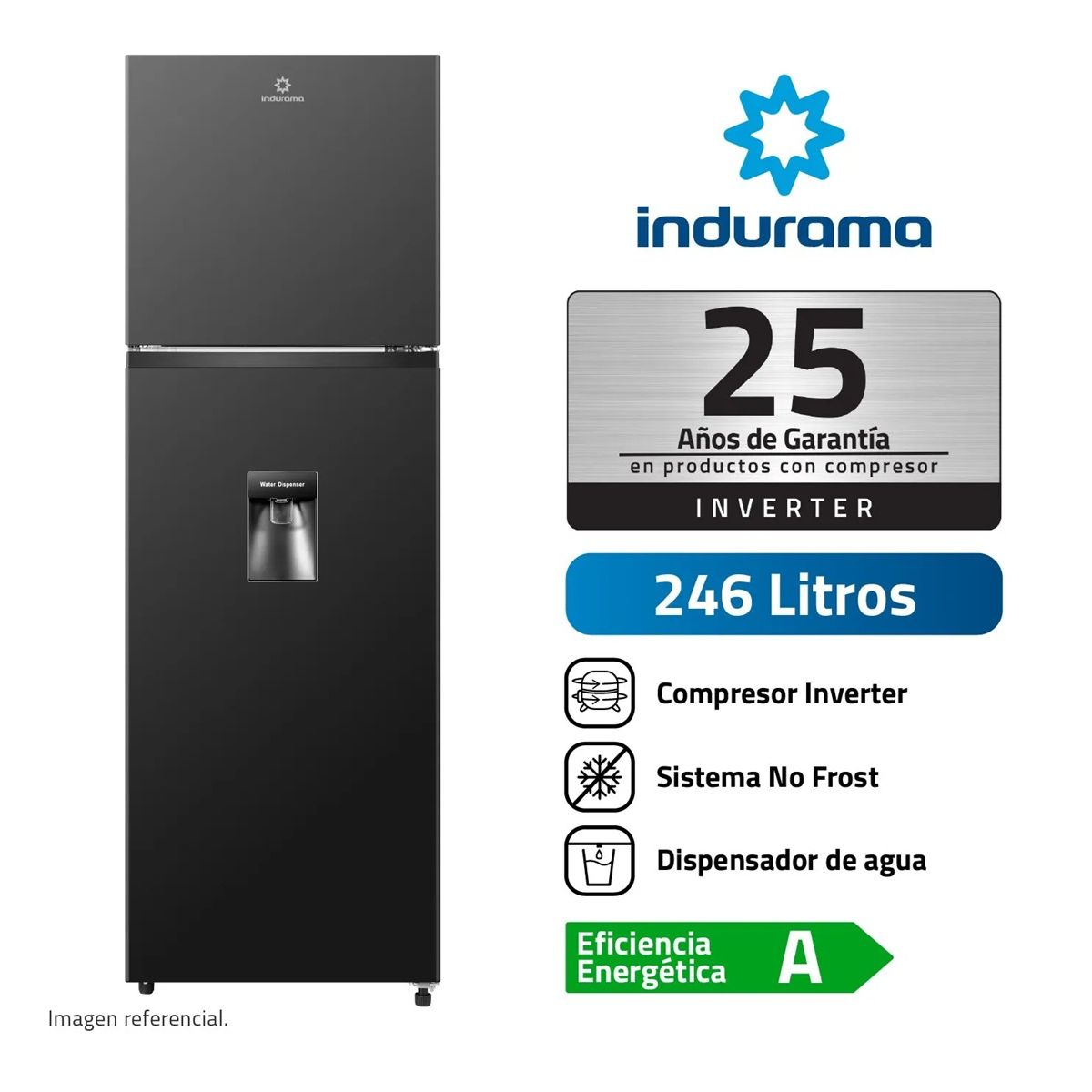 INDURAMA - REFRIGERADORA INDURAMA RI-389DNI 246L NO FROST NEGRO